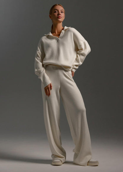 Relaxed Knit Lounge Set Soft Blue White