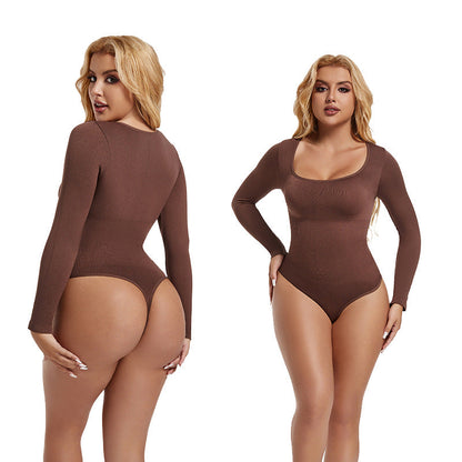 Seamless Bodycon Square Neck Button Dress