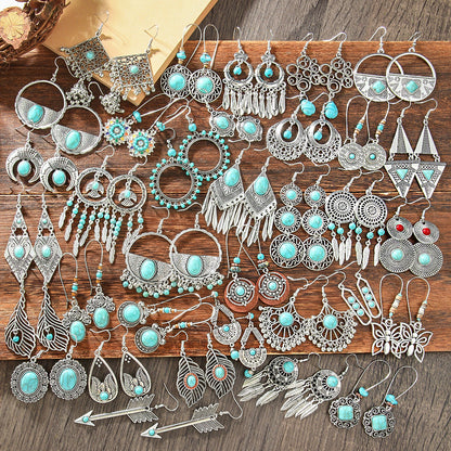 Bohemian Turquoise Earrings Set with Tassels