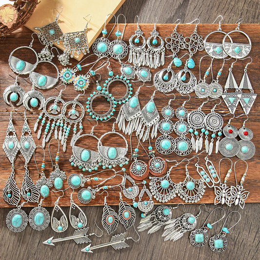 Bohemian Turquoise Earrings Set with Tassels