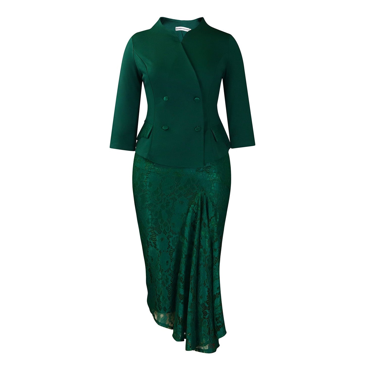 Elegant Long Sleeve Top And Lace Bodycon Skirt Set