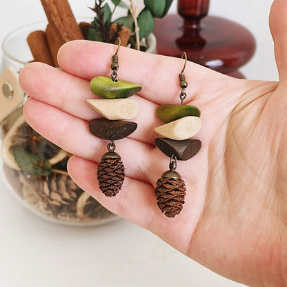 Geometric Vintage Wood Drop Earrings Bohemian Style