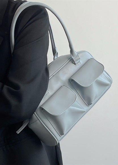 Structured Vegan Leather Shoulder Bag With Front Pouches