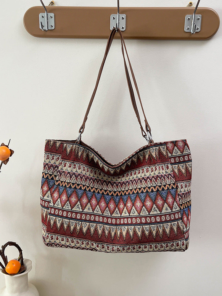 Trendy Ethnic Style Large Capacity Canvas Tote Bag