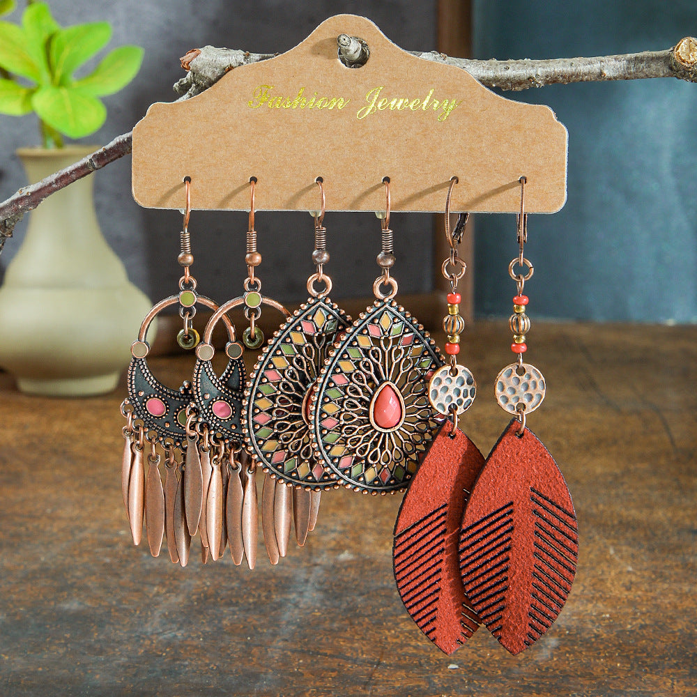 Bohemian Style Waterdrop Earrings Set Alloy Drop Earrings