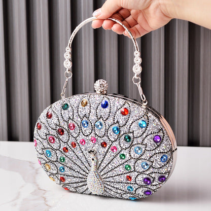Vintage Peacock Rhinestone Evening Bag Elegant Party Purse