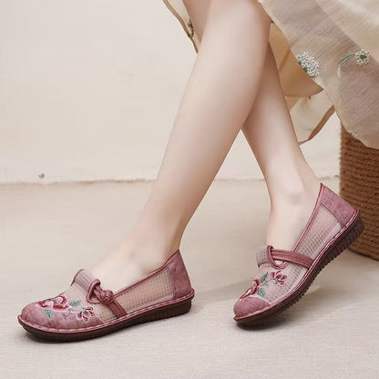 The Breathable Mesh Comfortable Casual Ethnic Style Embroidered Shoes For Middle And Elderly Mom