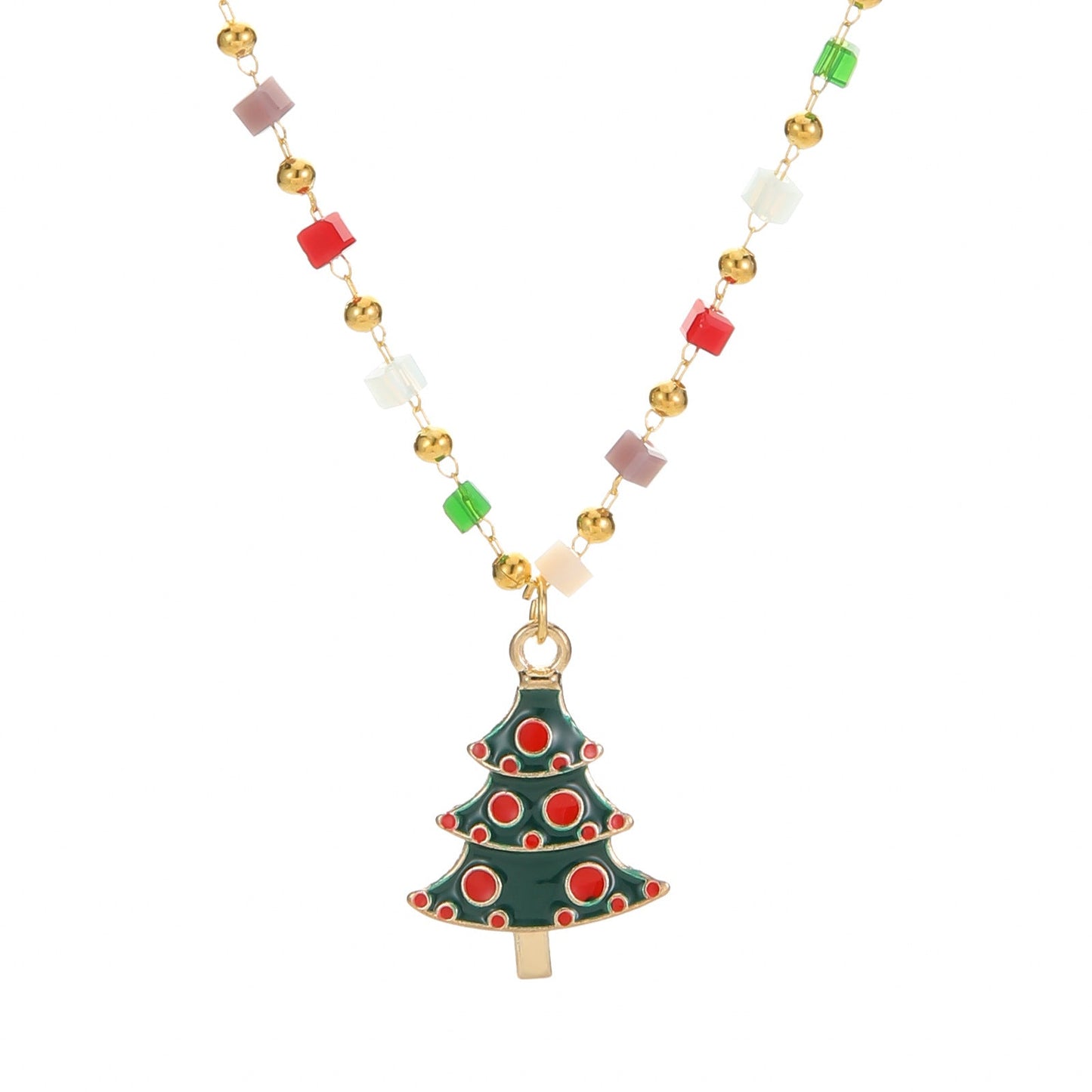 Christmas Tree Santa Claus Pendant Necklace