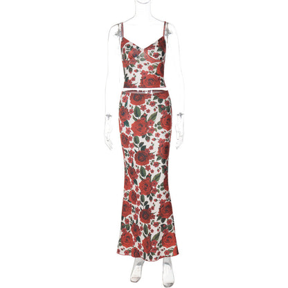 Floral Print V-Neck Bodycon Maxi Dress Set for Women