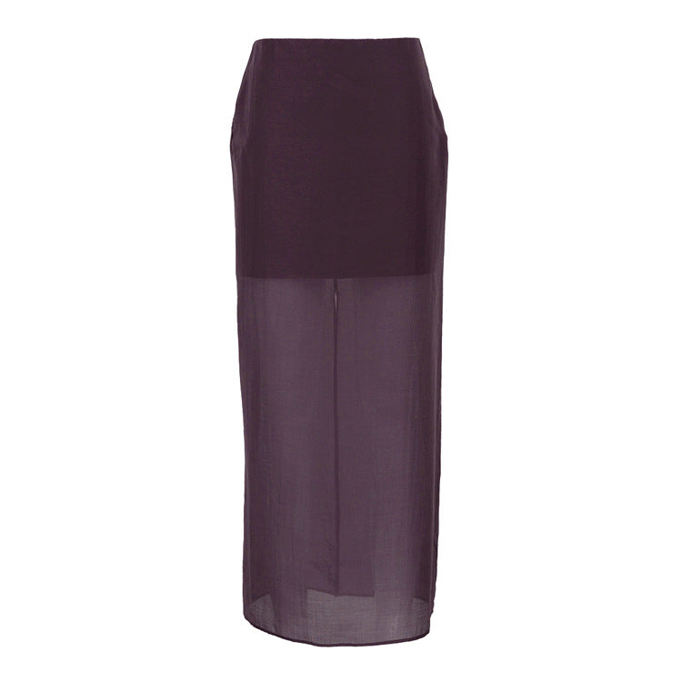 Fashionable Black Mesh Midi Skirt With High Waist Design