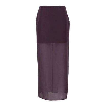 Fashionable Black Mesh Midi Skirt With High Waist Design