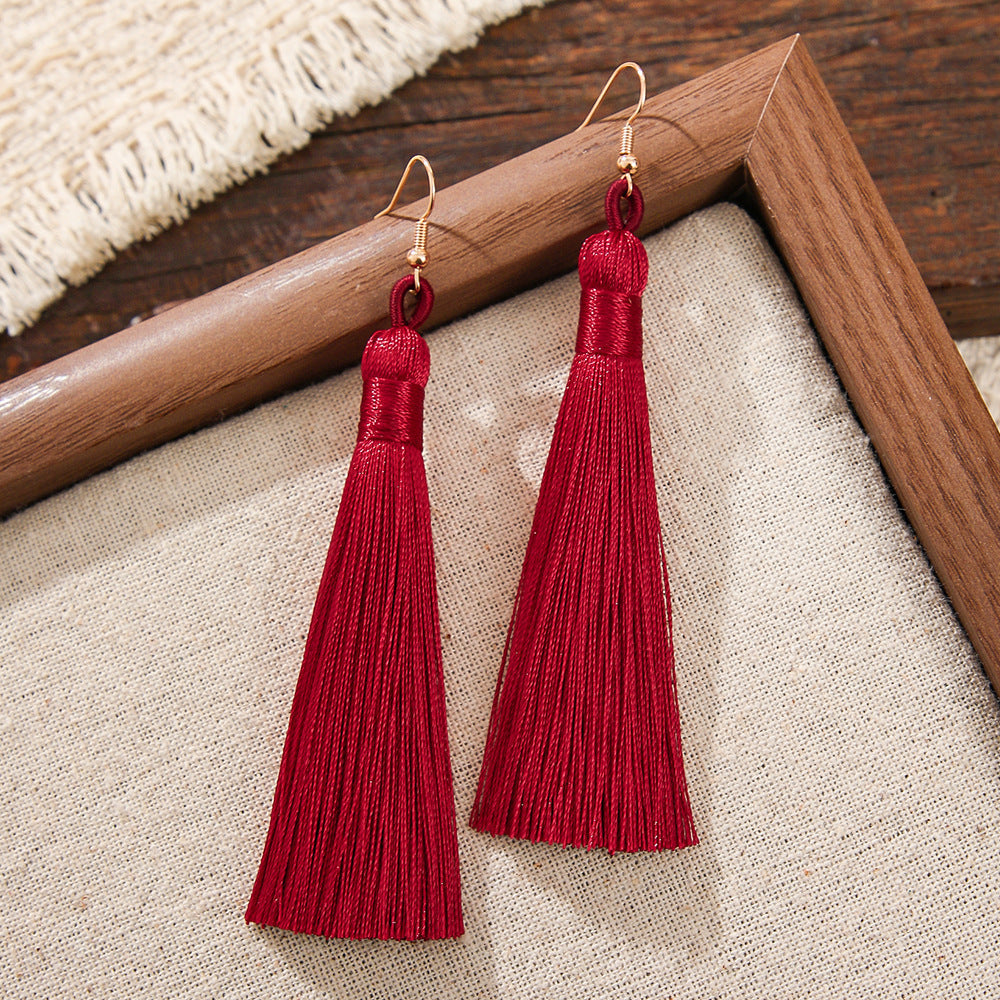 Vintage Chandelier Tassel Earrings Red Unique Elegant Statement Jewelry