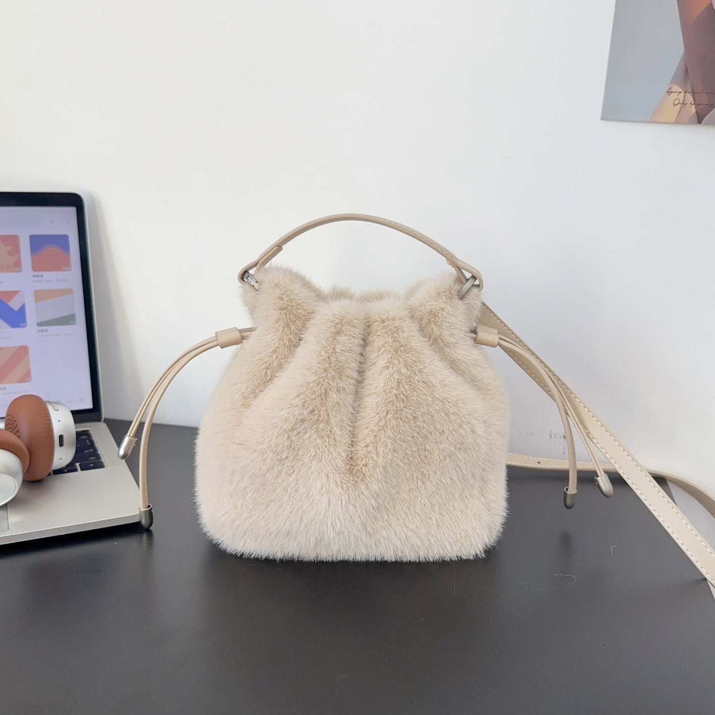 Fuzzy Soft Trendy Drawstring Bucket Crossbody Bag