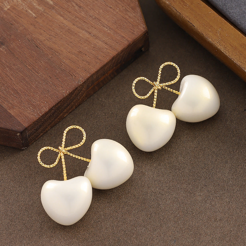 French Cherry Pearl Earrings Stylish Silver Needle Ear Studs