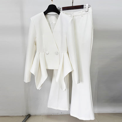 Stylish Ruffled Top Jacket And Flared Pants Set