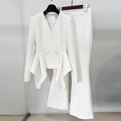 Elegant Ruffled Top & Flared Pants Set - Style