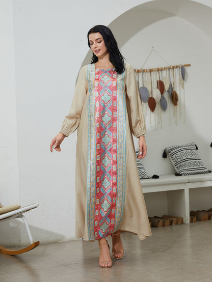 Embroidered Sequin Long Dress Elegant Muslim Gown