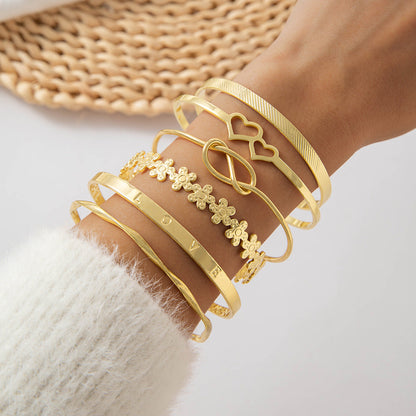 Vintage Geometric Open-Cuff Gold Bracelet Set