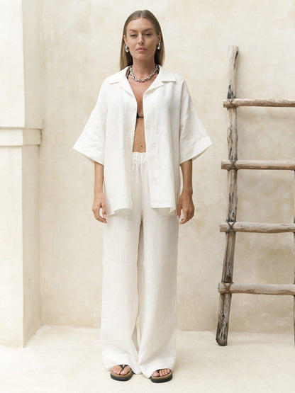 Cotton Casual Short Sleeve Top and Pants Set