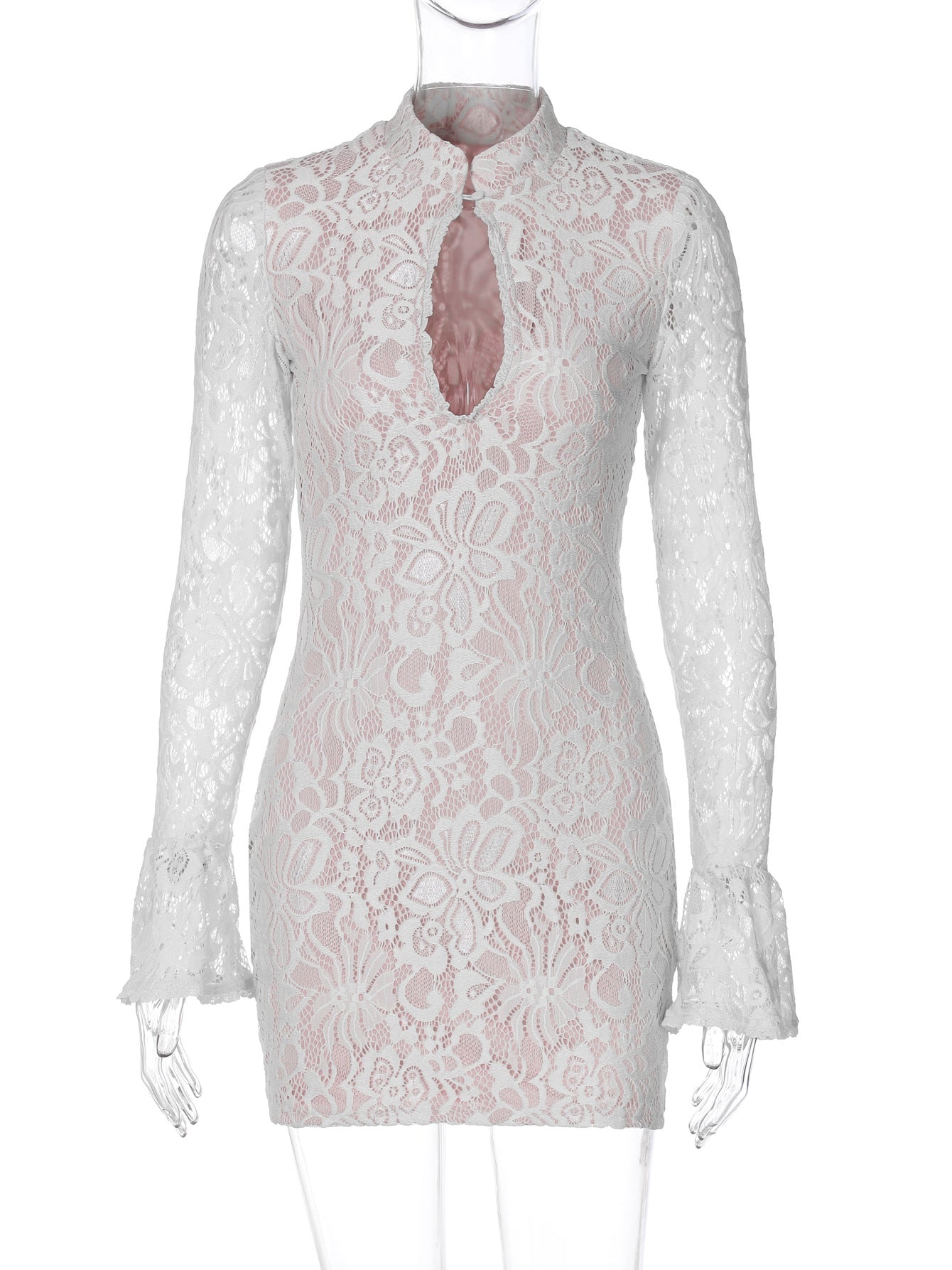 Fashion Sexy Lace Bodycon Bell Sleeve Dress