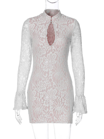 Fashion Sexy Lace Bodycon Bell Sleeve Dress