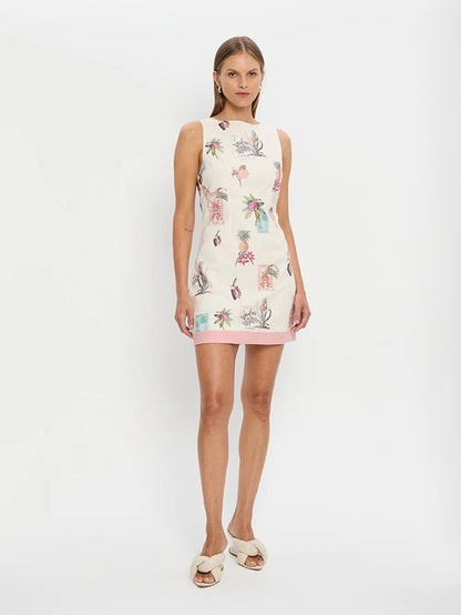 Floral A-Line Linen Dress Stylish Casual Sleeveless