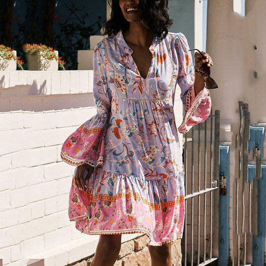 Women'S Fashion Broken Flowers, Chiffon Cake Dress