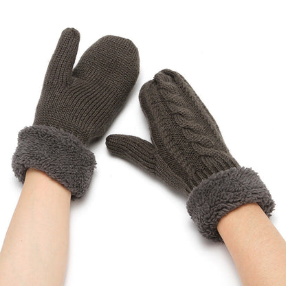Solid Color Twist Knit Winter Padded Gloves