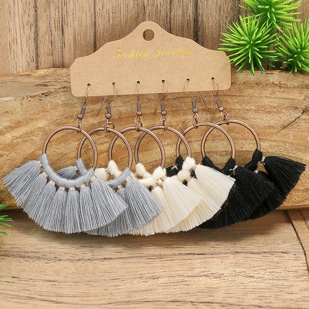 Bohemian Tassel Earrings Geometric Design Alloy Jewelry Set