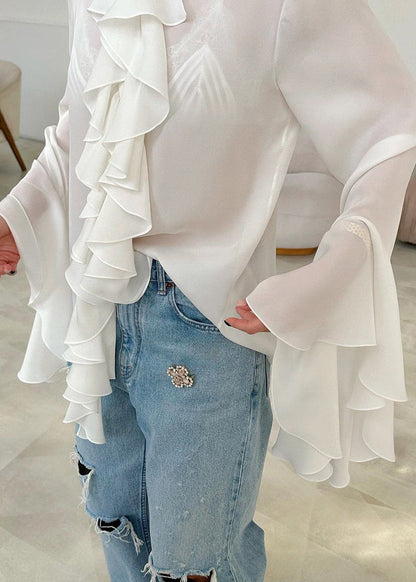 Ruffled Statement Blouse Lightweight Flowing Fabric