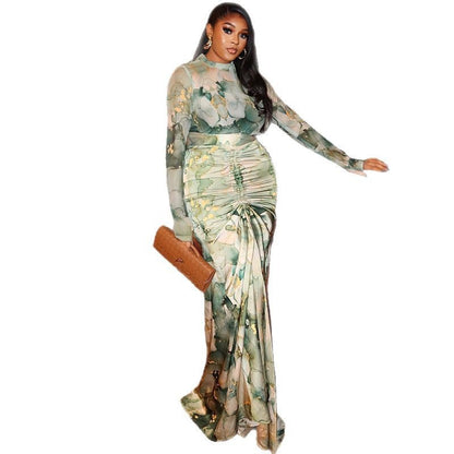 Floral Print Wrap Dress Set Elegant Casual Two-Piece Outfit