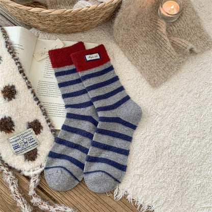 Striped Color Block Thermal Plush Crew Socks