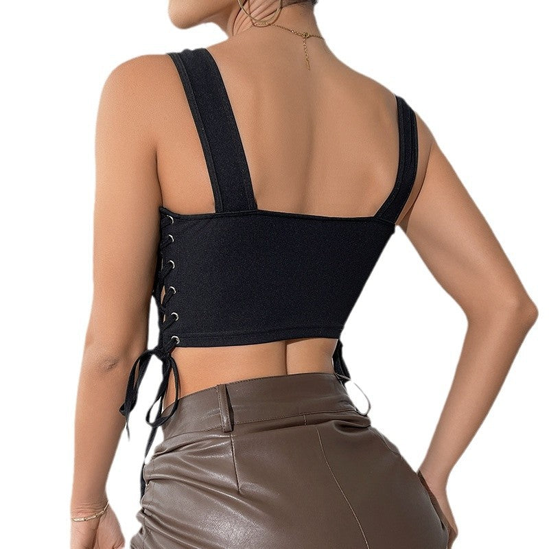 Sexy Black Lace-Up Corset Tank Top
