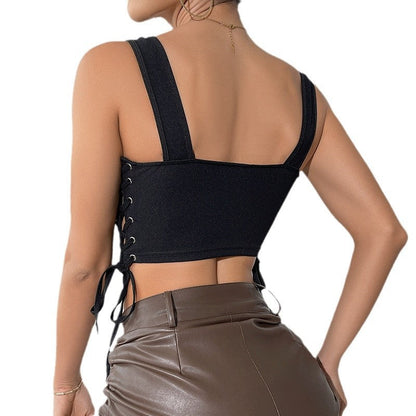 Sexy Black Lace-Up Corset Tank Top