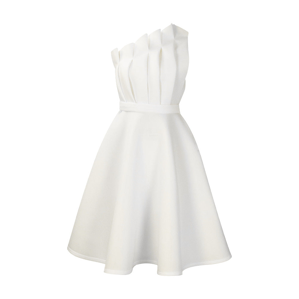 Plus Size Women'S Elegant Solid Color High Waist Pleated Off-Shoulder Party Dress