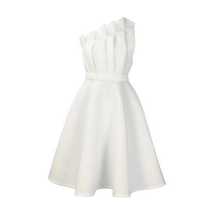 Plus Size Women'S Elegant Solid Color High Waist Pleated Off-Shoulder Party Dress