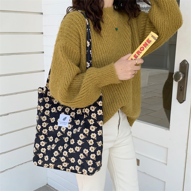 Printed Corduroy Canvas Tote Bag