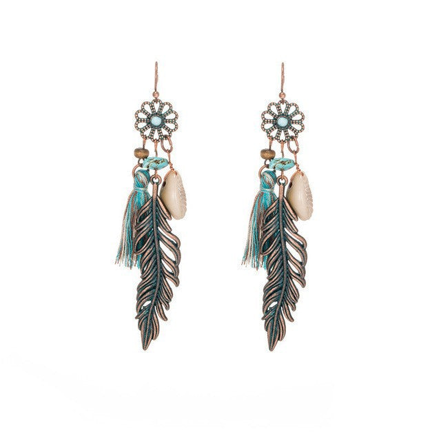 Vintage Bohemian Tassel Drop Earrings Geometric Alloy Jewelry