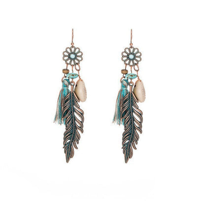 Vintage Bohemian Tassel Drop Earrings Geometric Alloy Jewelry
