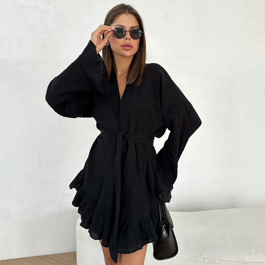 Flounce Solid Colid Sleepwear Sets