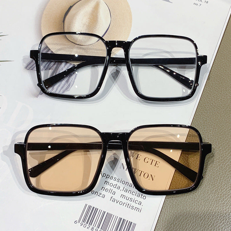 Trendy Tea-Tinted Half-Frame Sunglasses Square Fashion Shades