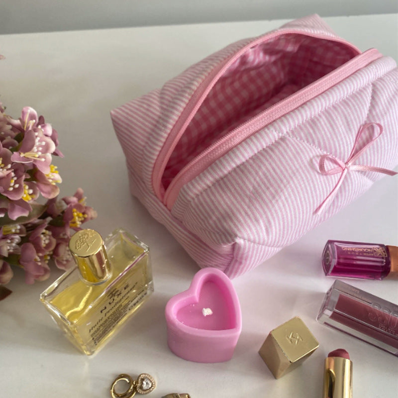 Pink Bows Striped Sweet Make Up Bag