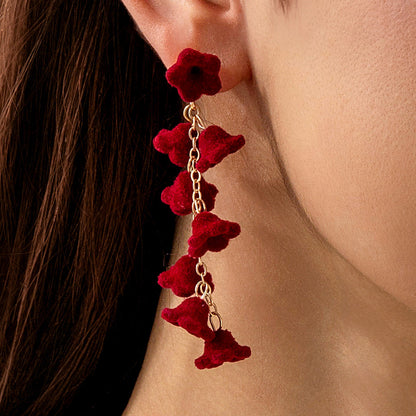 Red Velvet Butterfly Bow Floral Earrings Vintage Pearl Earrings