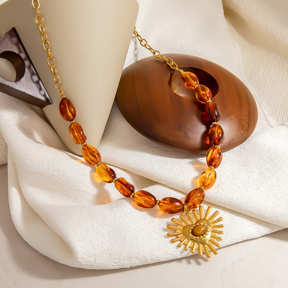 Stylish Resin Beaded Necklace Lock Chain