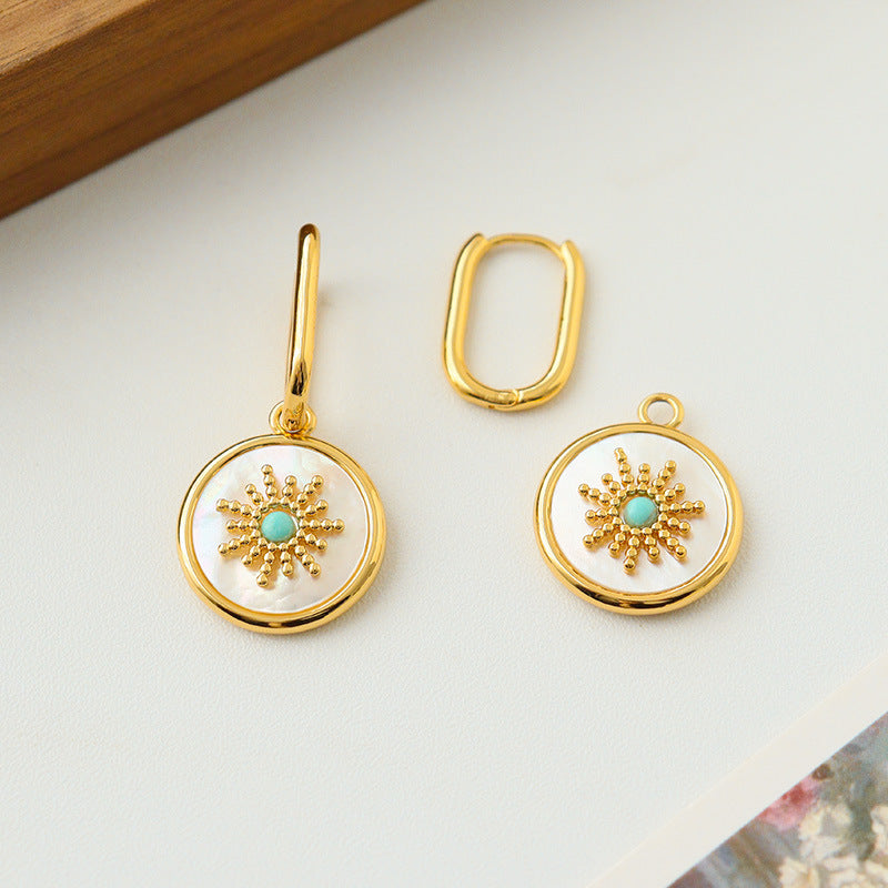 Minimalist Gold Round Shell Hoop Earrings