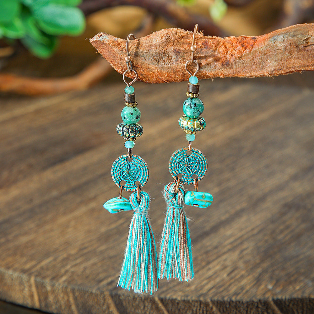 Vintage Geometric Turquoise Drop Earrings Statement Jewelry