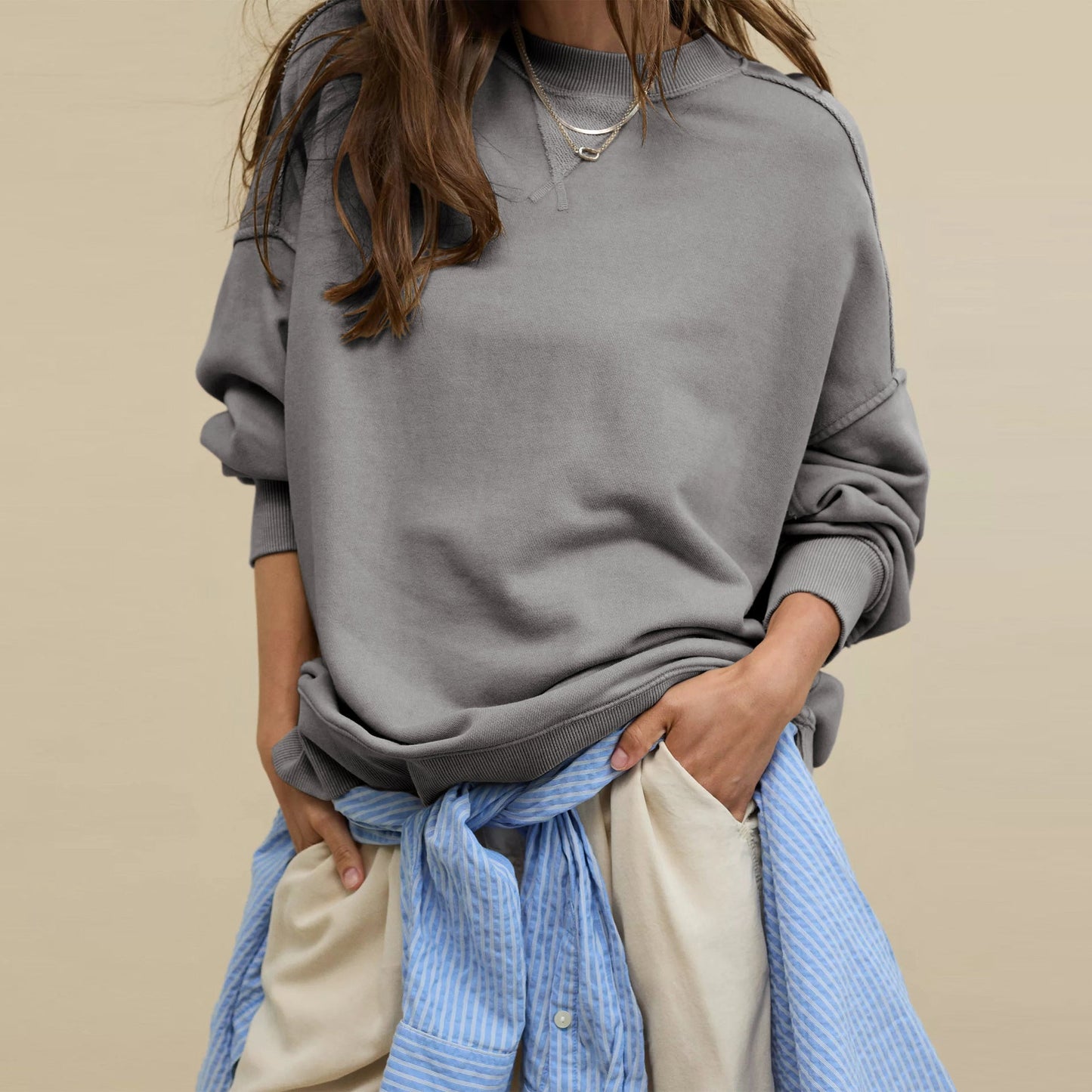 Casual Pullover Sweatshirt for Women - Loose Fit - Street Style