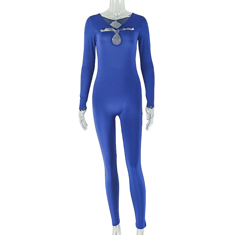 Trendy Solid Color Cutout Metal Ring Bodysuit
