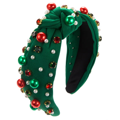Christmas Pearl Headband with Rhinestones for Women