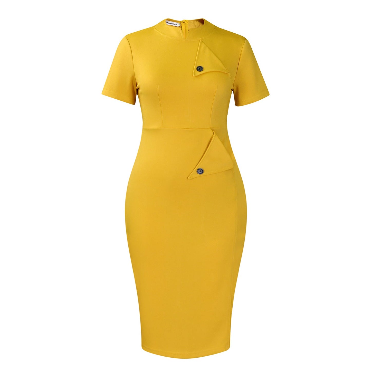 Elegant Ol Style Short Sleeve Pencil Dress In Yellow